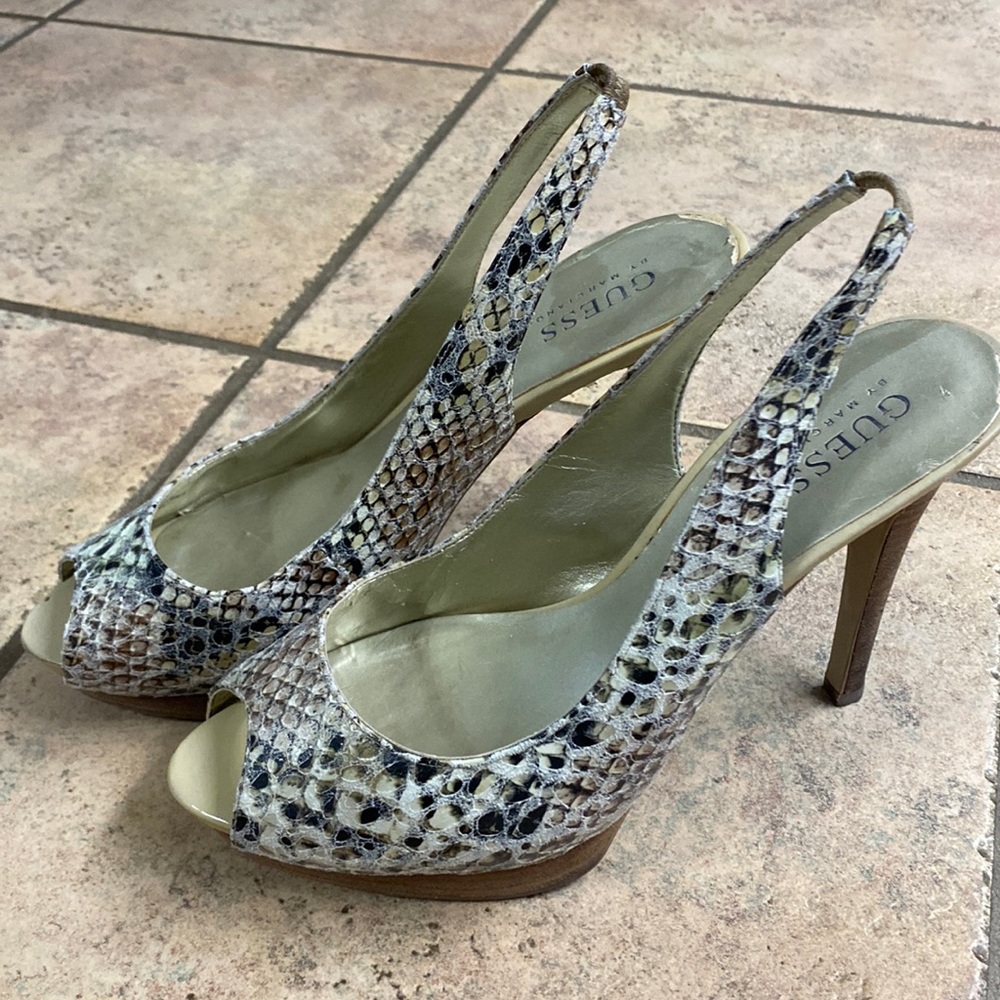 GUESS faux snake skin sling back heels